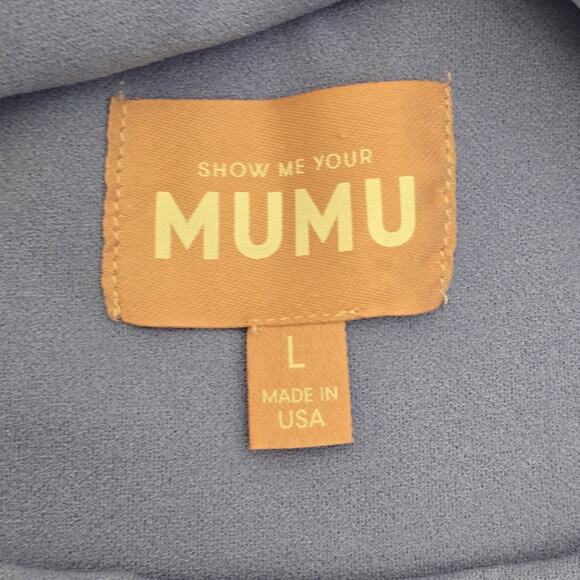 Show Me Your Mumu Blue Midi Dress Cutout Criss Cross Back Wedding Guest Sz L - Picture 5 of 9